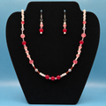 Pink Red Beaded Necklace Earrings Set